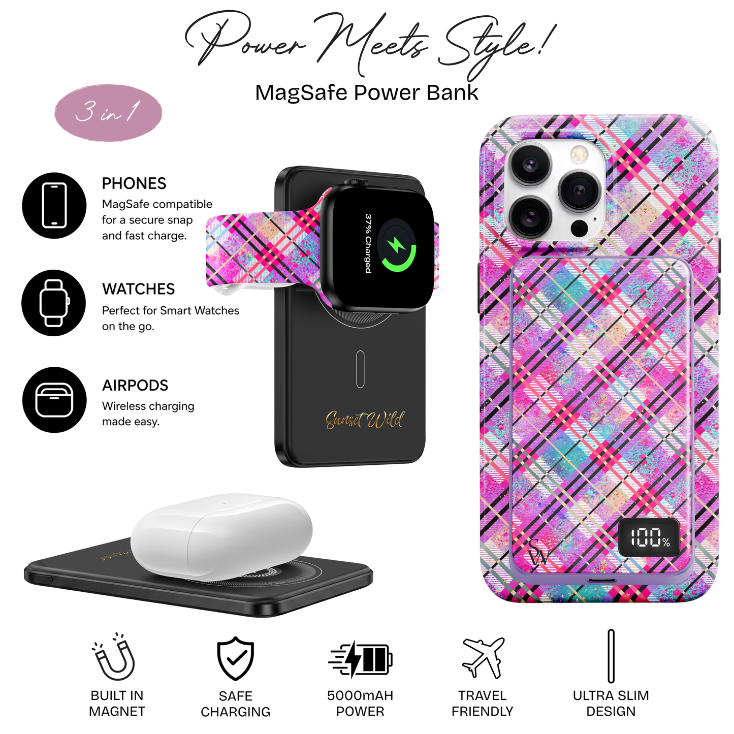 Preppy Plaid Power Bank