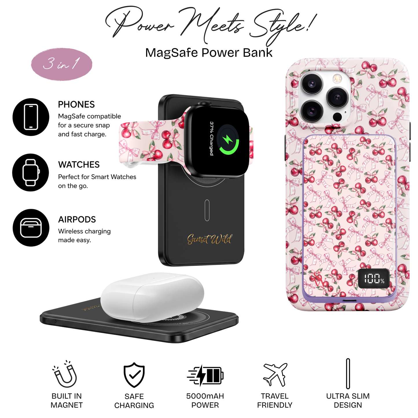 Blush Bow Cherries Power Bank
