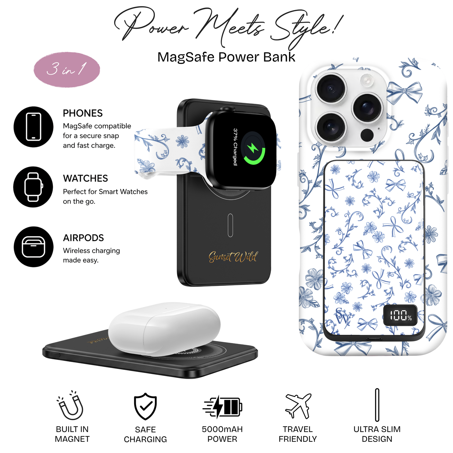 French Florals Power Bank