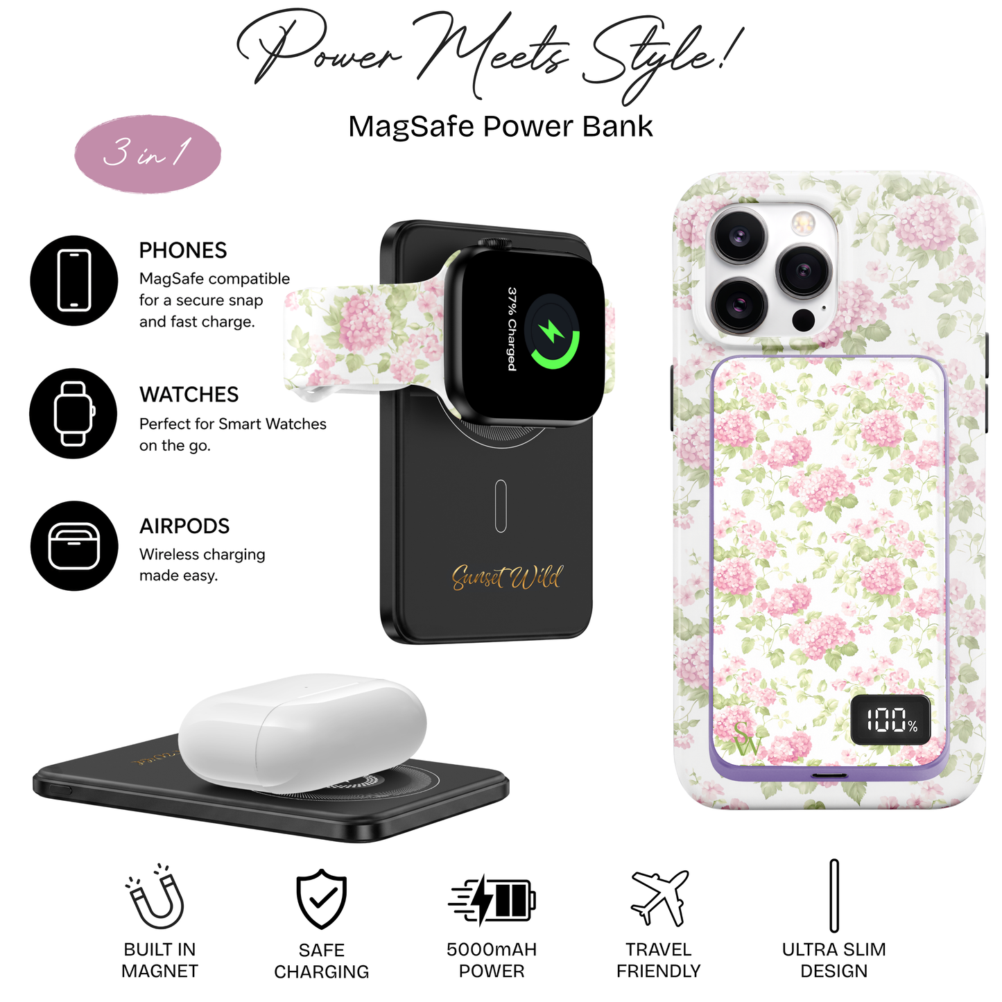 Vintage Hydrangeas Power Bank