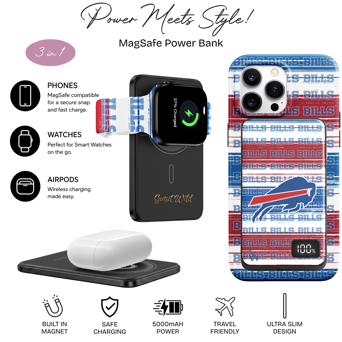 Bills Stripes MagSafe Power Bank