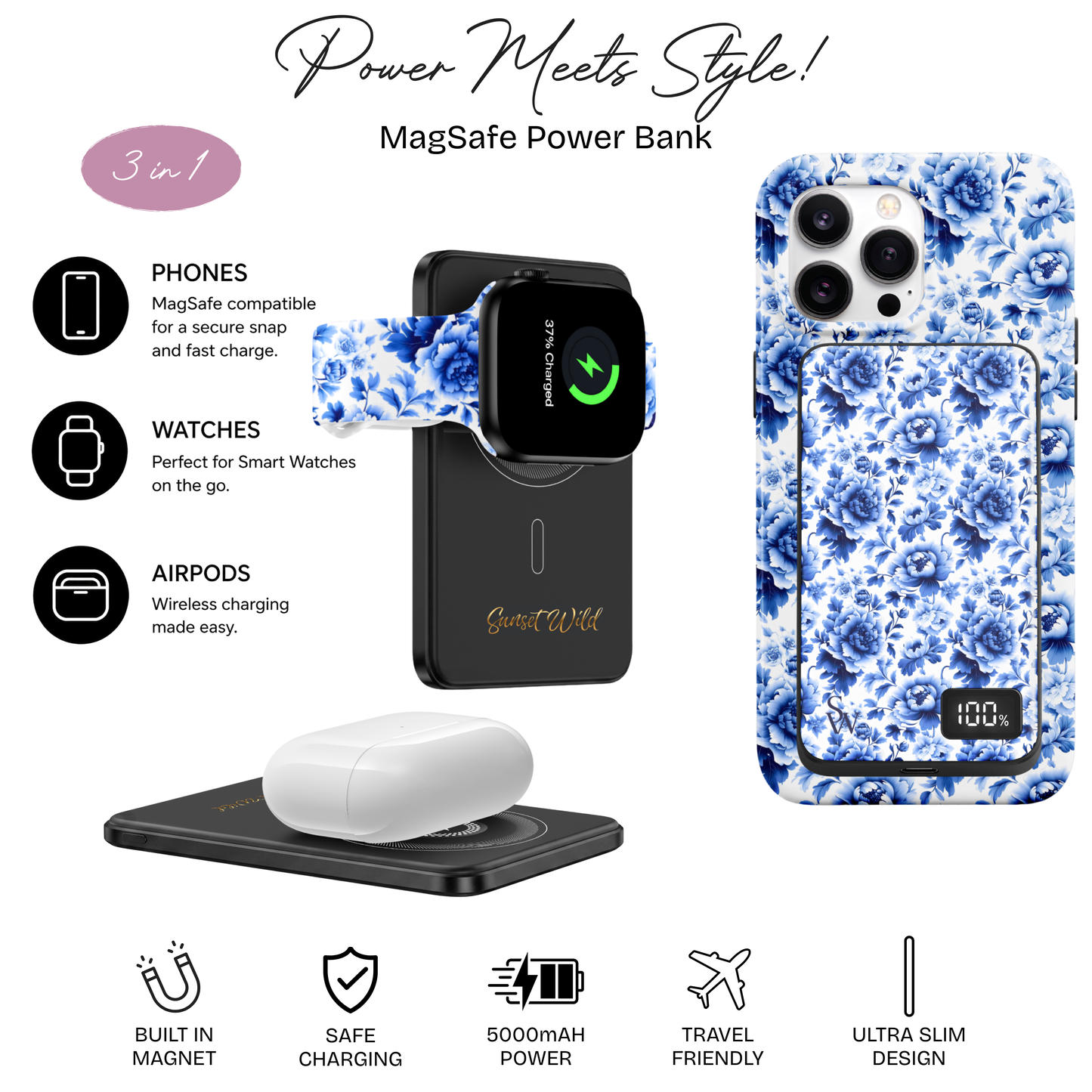 Blue Blossom Power Bank