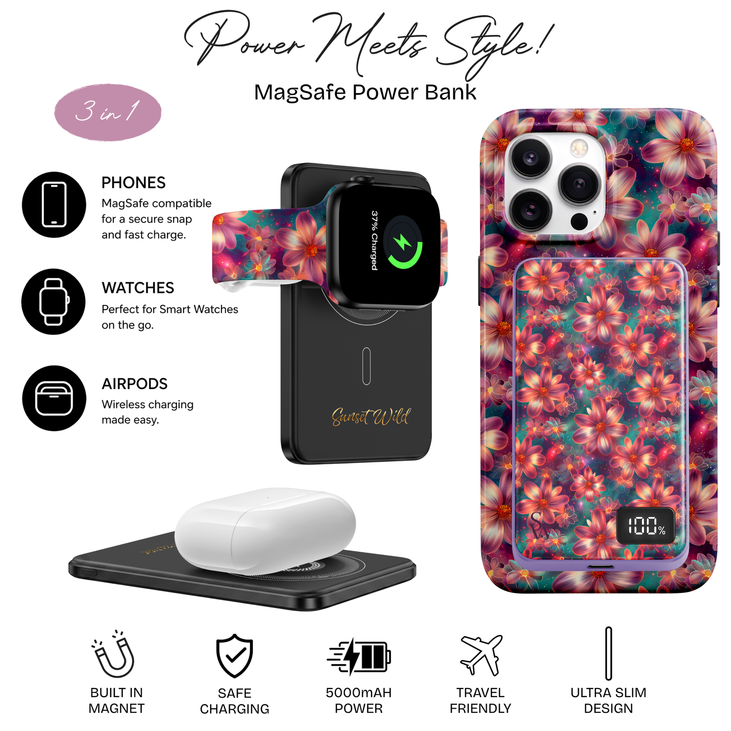 Luminous Florals Power Bank