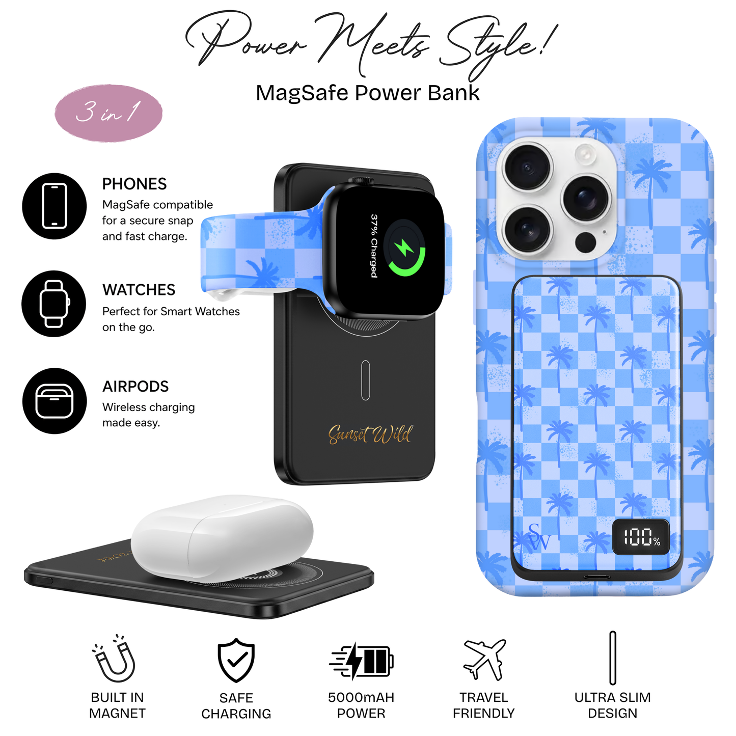 Paradise Palms (blue) Power Bank